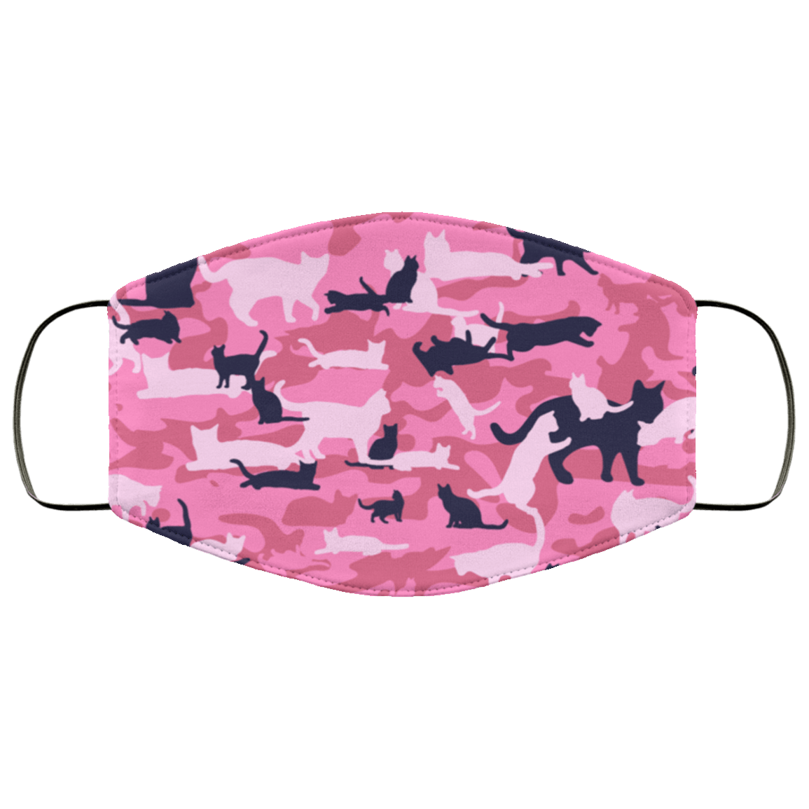 Designs by MyUtopia Shout Out:Pink Camo Cat Print Adult Fabric Face Mask with Elastic Ear Loops,3 Layer Fabric Face Mask / Pink / Adult,Fabric Face Mask