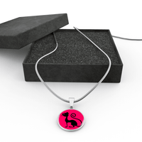 Load image into Gallery viewer, Designs by MyUtopia Shout Out:Pink Cat in Profile,Luxury Necklace w/ adjustable snake-chain / Pink/Black,Necklace
