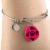 Load image into Gallery viewer, Designs by MyUtopia Shout Out:Pink Cat, Mouse and Paw print,Bangle Bracelet / Pink/Black,Necklace
