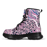 Load image into Gallery viewer, Designs by MyUtopia Shout Out:Pink Leopard and Tiger Print 7 Eye Walking Boots,Men&#39;s / Men&#39;s US 5 (EU38),Lace-up Boots
