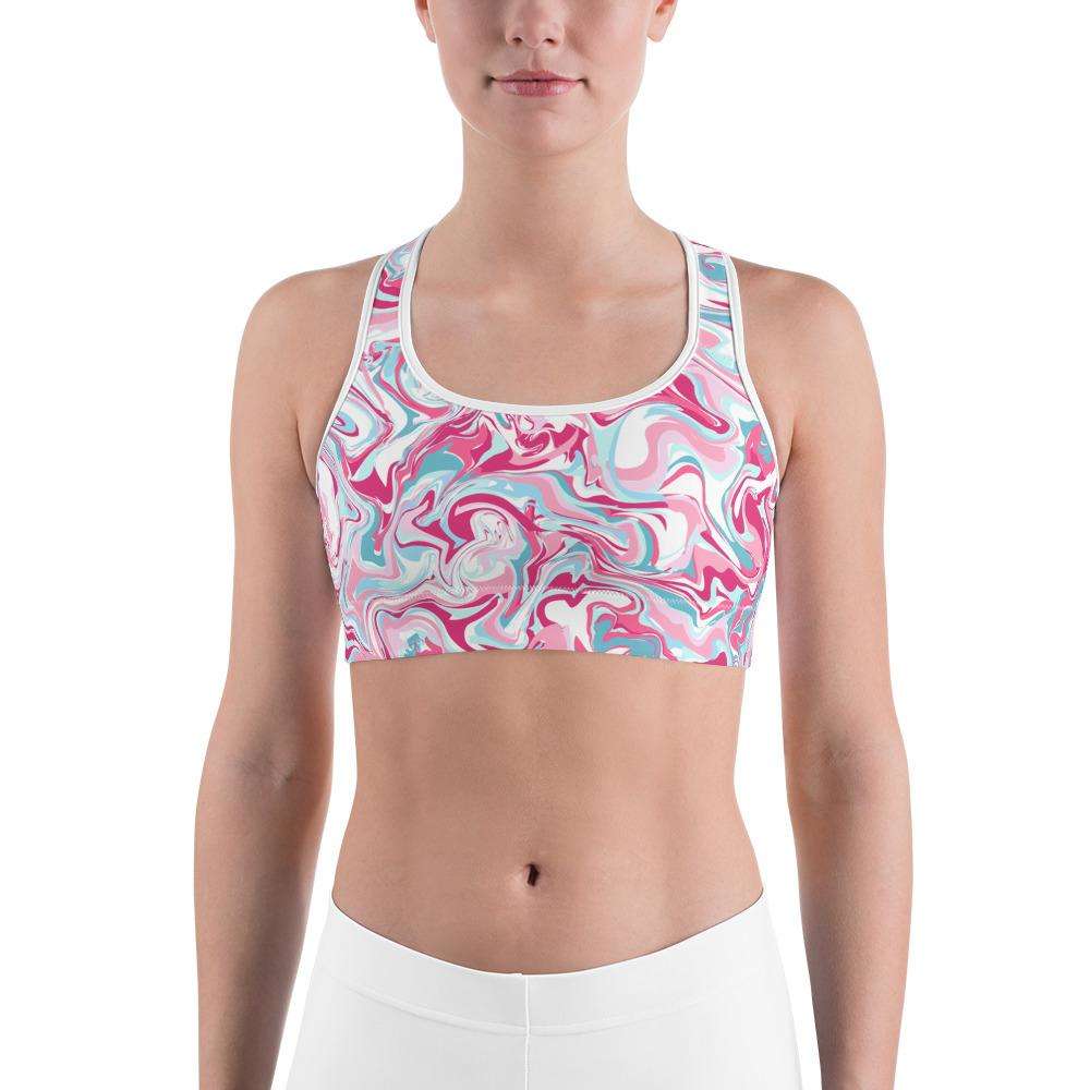 Designs by MyUtopia Shout Out:Pink Marble Sports bra,XS,