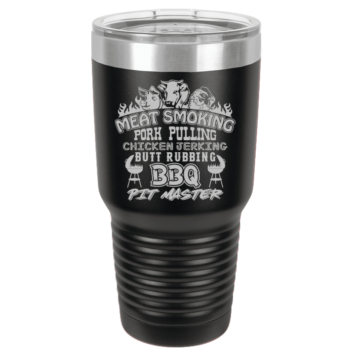 Designs by MyUtopia Shout Out:Pit Master BBQ Polar Camel 30 oz Engraved Insulated Double Wall Steel Tumbler Travel Mug,Black,Polar Camel Tumbler