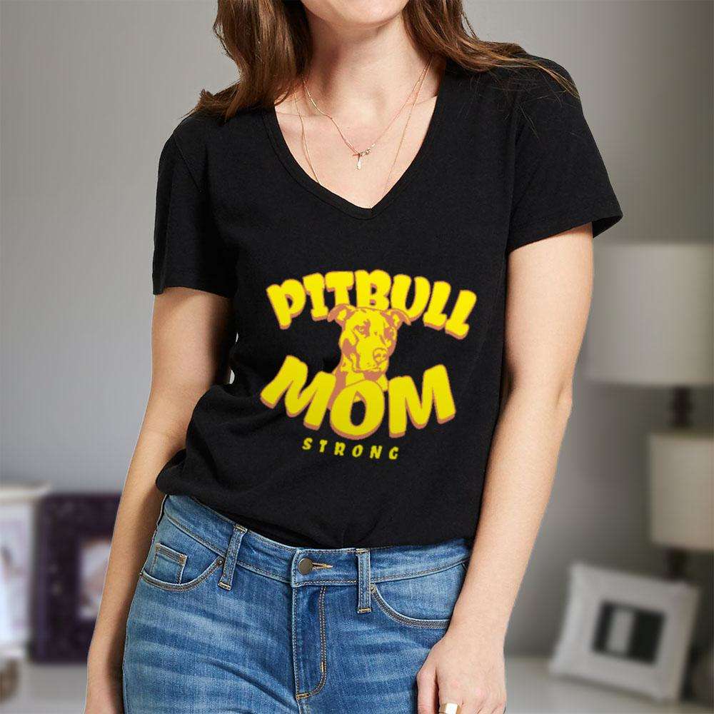 Designs by MyUtopia Shout Out:Pitbull Mom Ladies V Neck Tee