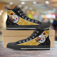 Load image into Gallery viewer, Designs by MyUtopia Shout Out:Pittsburgh Steelers Christmas Football Pattern Canvas High Top Shoes
