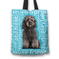 Load image into Gallery viewer, Designs by MyUtopia Shout Out:Playful Poodle Fabric Totebag Reusable Shopping Tote,Blue,Reusable Fabric Shopping Tote Bag

