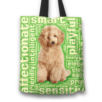 Load image into Gallery viewer, Designs by MyUtopia Shout Out:Playful Poodle Fabric Totebag Reusable Shopping Tote,Green,Reusable Fabric Shopping Tote Bag
