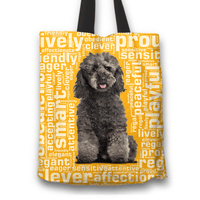 Load image into Gallery viewer, Designs by MyUtopia Shout Out:Playful Poodle Fabric Totebag Reusable Shopping Tote,Gold,Reusable Fabric Shopping Tote Bag
