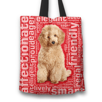 Load image into Gallery viewer, Designs by MyUtopia Shout Out:Playful Poodle Fabric Totebag Reusable Shopping Tote,Red,Reusable Fabric Shopping Tote Bag

