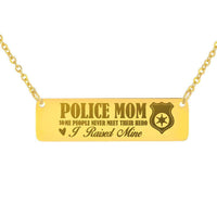 Load image into Gallery viewer, Designs by MyUtopia Shout Out:Police Mom ... I Raised My Hero Engraved Personalized Bar Necklace,18K Gold Over Stainless Steel Horizontal Bar Necklace / No,Necklace
