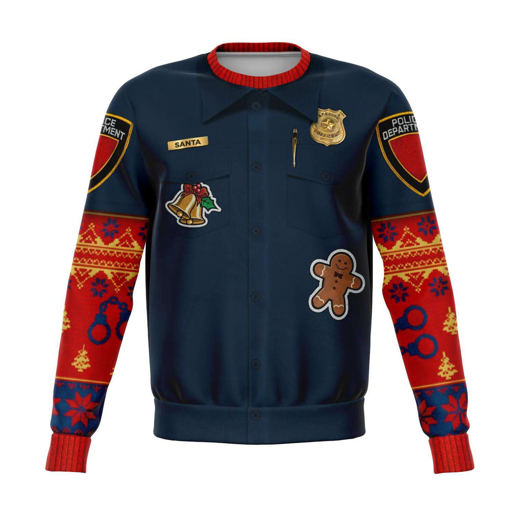 Designs by MyUtopia Shout Out:Police Navidad - Funny Christmas Fleece Lined Fashion Sweatshirt,XS / Blue,Fashion Sweatshirt - AOP
