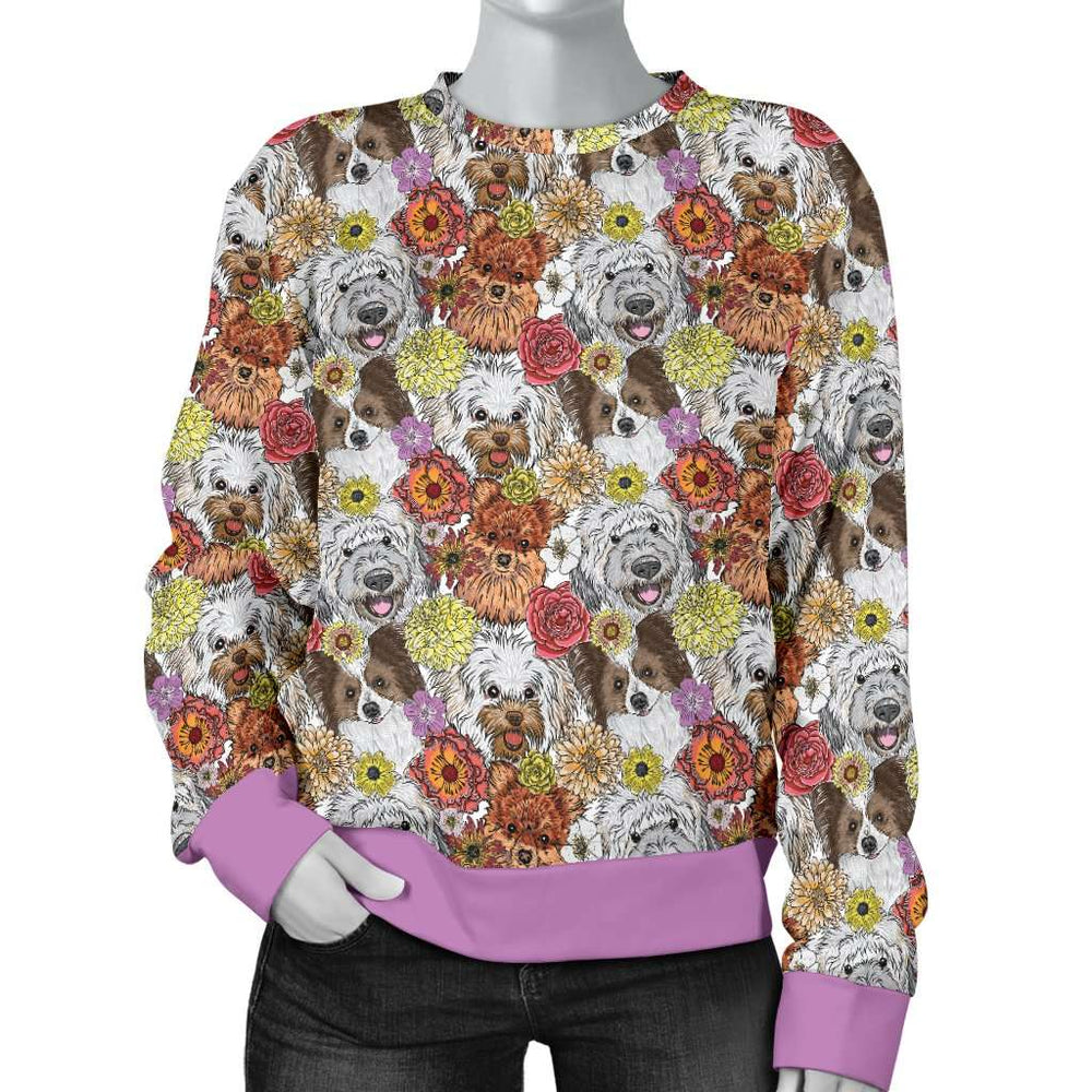 Designs by MyUtopia Shout Out:Pomeranian, Papillon, Bolognese, Labradoodle. Friendly dog Ladies Long Sleeve Sweater