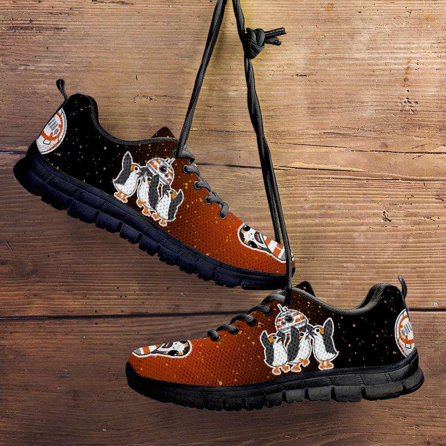 Designs by MyUtopia Shout Out:Porgs Playing with BB-8 Running Shoes,Men's / Mens US5 (EU38) / Orange/Black,Running Shoes