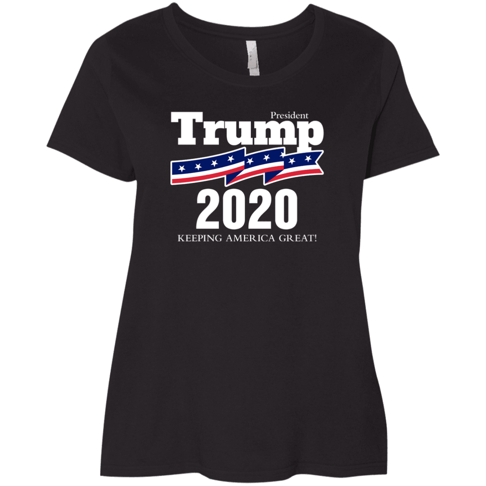 Designs by MyUtopia Shout Out:President Trump 2020 Ladies' Plus Size Curvy T-Shirt,Black / Plus 1X,T-Shirts