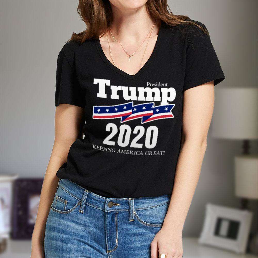 Designs by MyUtopia Shout Out:President Trump 2020 Ladies' V-Neck T-Shirt