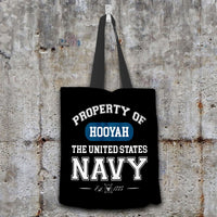 Load image into Gallery viewer, Designs by MyUtopia Shout Out:Property of  Hooyah US Navy Fabric Totebag Reusable Shopping Tote
