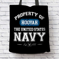 Load image into Gallery viewer, Designs by MyUtopia Shout Out:Property of  Hooyah US Navy Fabric Totebag Reusable Shopping Tote
