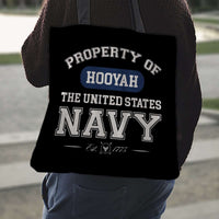 Load image into Gallery viewer, Designs by MyUtopia Shout Out:Property of  Hooyah US Navy Fabric Totebag Reusable Shopping Tote
