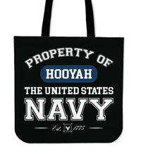 Load image into Gallery viewer, Designs by MyUtopia Shout Out:Property of  Hooyah US Navy Fabric Totebag Reusable Shopping Tote

