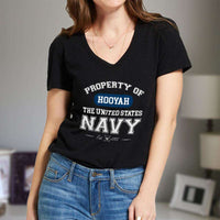 Load image into Gallery viewer, Designs by MyUtopia Shout Out:Property of  Hooyah US Navy Ladies&#39; V-Neck T-Shirt
