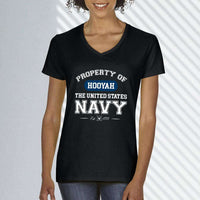 Load image into Gallery viewer, Designs by MyUtopia Shout Out:Property of  Hooyah US Navy Ladies&#39; V-Neck T-Shirt
