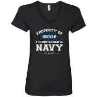 Load image into Gallery viewer, Designs by MyUtopia Shout Out:Property of  Hooyah US Navy Ladies&#39; V-Neck T-Shirt,S / Black,Ladies T-Shirts
