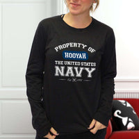 Load image into Gallery viewer, Designs by MyUtopia Shout Out:Property of  Hooyah US Navy Long Sleeve Ultra Cotton T-Shirt
