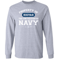 Load image into Gallery viewer, Designs by MyUtopia Shout Out:Property of  Hooyah US Navy Long Sleeve Ultra Cotton T-Shirt,Sport Grey / S,Long Sleeve T-Shirts
