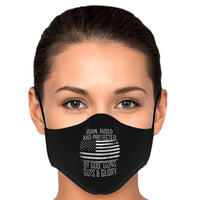 Load image into Gallery viewer, Designs by MyUtopia Shout Out:Protected by God Guns and Glory Fitted Fabric Face Mask w. Adjustable Ear Loops
