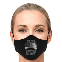 Load image into Gallery viewer, Designs by MyUtopia Shout Out:Protected by God Guns and Glory Fitted Fabric Face Mask w. Adjustable Ear Loops
