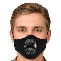 Load image into Gallery viewer, Designs by MyUtopia Shout Out:Protected by God Guns and Glory Fitted Fabric Face Mask w. Adjustable Ear Loops
