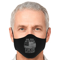 Load image into Gallery viewer, Designs by MyUtopia Shout Out:Protected by God Guns and Glory Fitted Fabric Face Mask w. Adjustable Ear Loops
