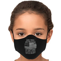 Load image into Gallery viewer, Designs by MyUtopia Shout Out:Protected by God Guns and Glory Fitted Fabric Face Mask w. Adjustable Ear Loops
