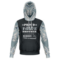 Load image into Gallery viewer, Designs by MyUtopia Shout Out:Proud Air Force Brother, I Grew up with My Hero Premium Pullover Fashion Hoodie Gray,XS / Gray,Pullover Hoodie - AOP
