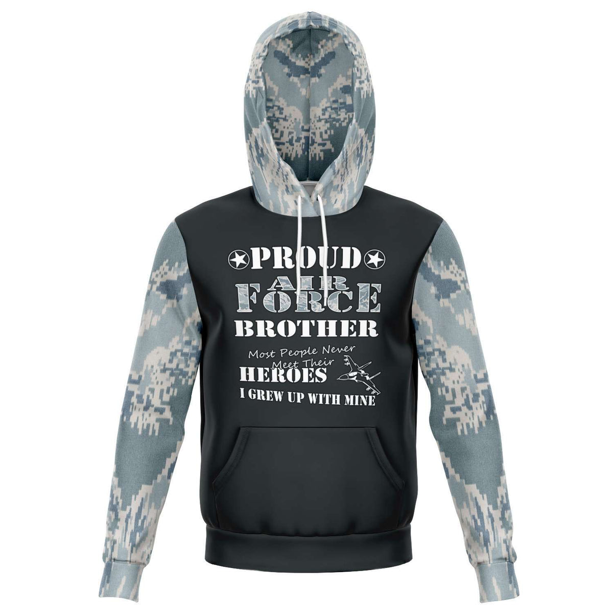 Designs by MyUtopia Shout Out:Proud Air Force Brother, I Grew up with My Hero Premium Pullover Fashion Hoodie Gray,XS / Gray,Pullover Hoodie - AOP