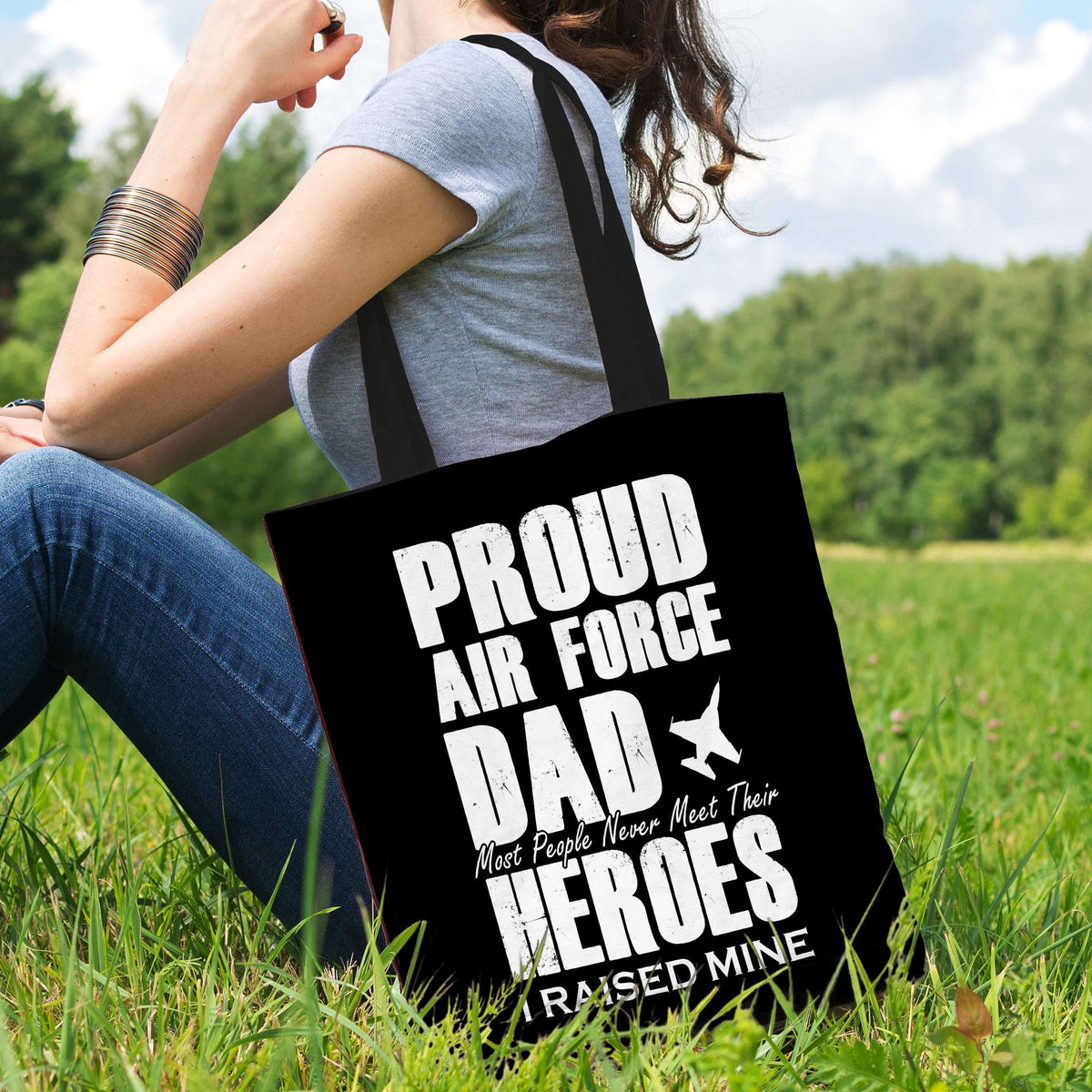 Designs by MyUtopia Shout Out:Proud Air Force Dad Fabric Totebag Reusable Shopping Tote