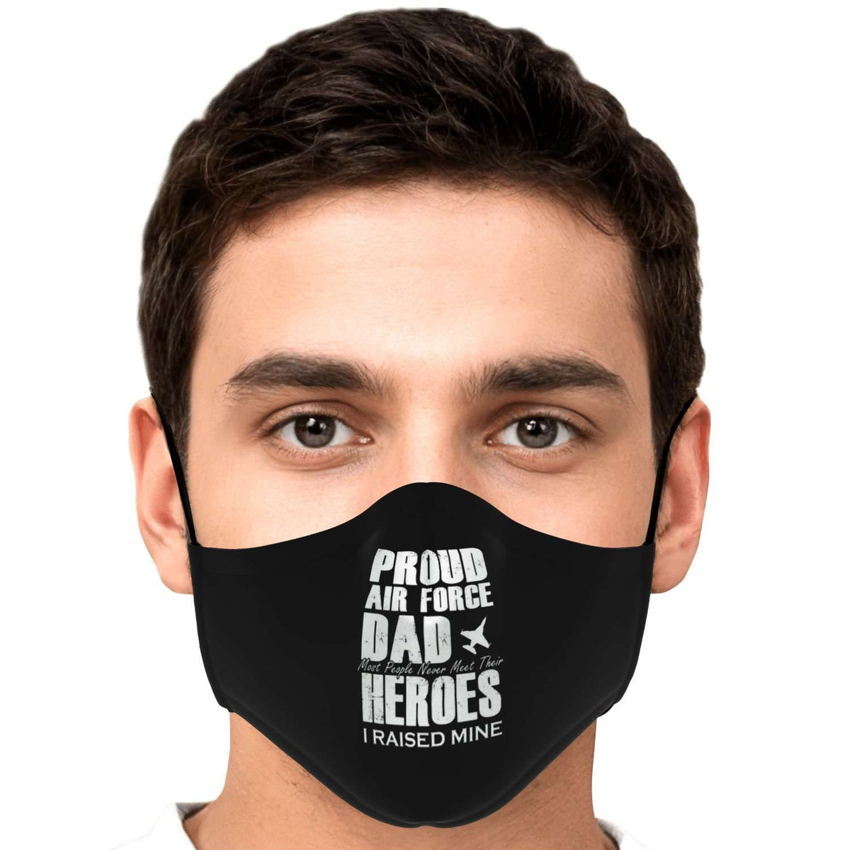 Designs by MyUtopia Shout Out:Proud Air Force Dad, I Raised My Hero Fitted Face Mask with Adjustable Ear Loops,Adult / Single / No filters,Fabric Face Mask