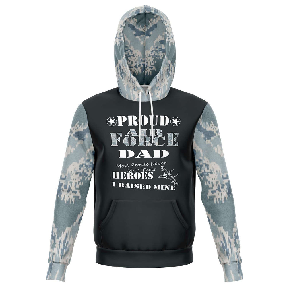 Designs by MyUtopia Shout Out:Proud Air Force Dad, I Raised My Hero Premium Pullover Fashion Hoodie Gray,XS / Gray,Pullover Hoodie - AOP