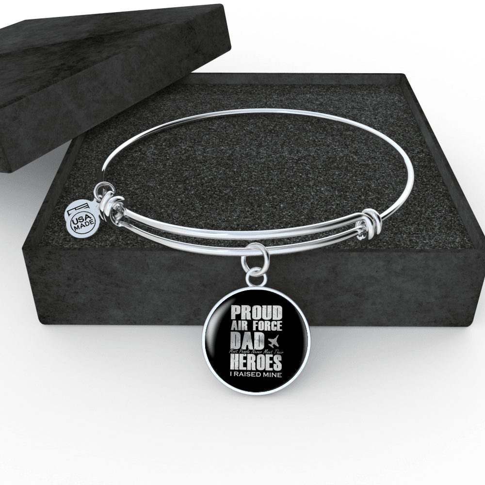 Designs by MyUtopia Shout Out:Proud Air Force Dad Personalized Engravable Keepsake Bangle Bracelet,Silver / No,Wire Bracelet