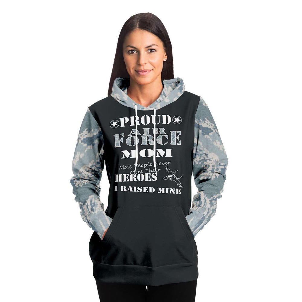 Designs by MyUtopia Shout Out:Proud Air Force Mom, I Raised My Hero 360 Print Premium Pullover Fashion Hoodie Gray,XS / Gray,Pullover Hoodie - AOP