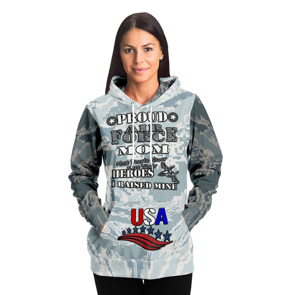 Designs by MyUtopia Shout Out:Proud Air Force Mom, I Raised My Hero USA Premium Pullover Fashion Hoodie,XS / Gray,Pullover Hoodie - AOP