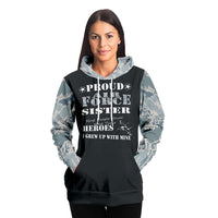 Load image into Gallery viewer, Designs by MyUtopia Shout Out:Proud Air Force Sister, I Grew Up with My Hero Premium Pullover Fashion Hoodie Gray,XS / Gray,Pullover Hoodie - AOP
