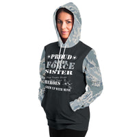 Load image into Gallery viewer, Designs by MyUtopia Shout Out:Proud Air Force Sister, I Grew Up with My Hero Premium Pullover Fashion Hoodie Gray

