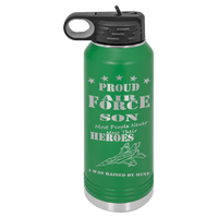 Load image into Gallery viewer, Designs by MyUtopia Shout Out:Proud Air Force Son, I was Raised by My Hero, Custom Engraved Personalized 32oz Polar Camel Water Bottle,Green / 32oz,Polar Camel - 32oz Water Bottle
