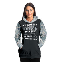 Load image into Gallery viewer, Designs by MyUtopia Shout Out:Proud Air Force Wife, I Married My Hero Premium Pullover Hoodie Gray,Select Your Size,Pullover Hoodie - AOP
