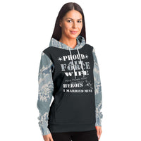 Load image into Gallery viewer, Designs by MyUtopia Shout Out:Proud Air Force Wife, I Married My Hero Premium Pullover Hoodie Gray
