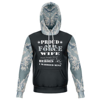 Load image into Gallery viewer, Designs by MyUtopia Shout Out:Proud Air Force Wife, I Married My Hero Premium Pullover Hoodie Gray,XS,Pullover Hoodie - AOP
