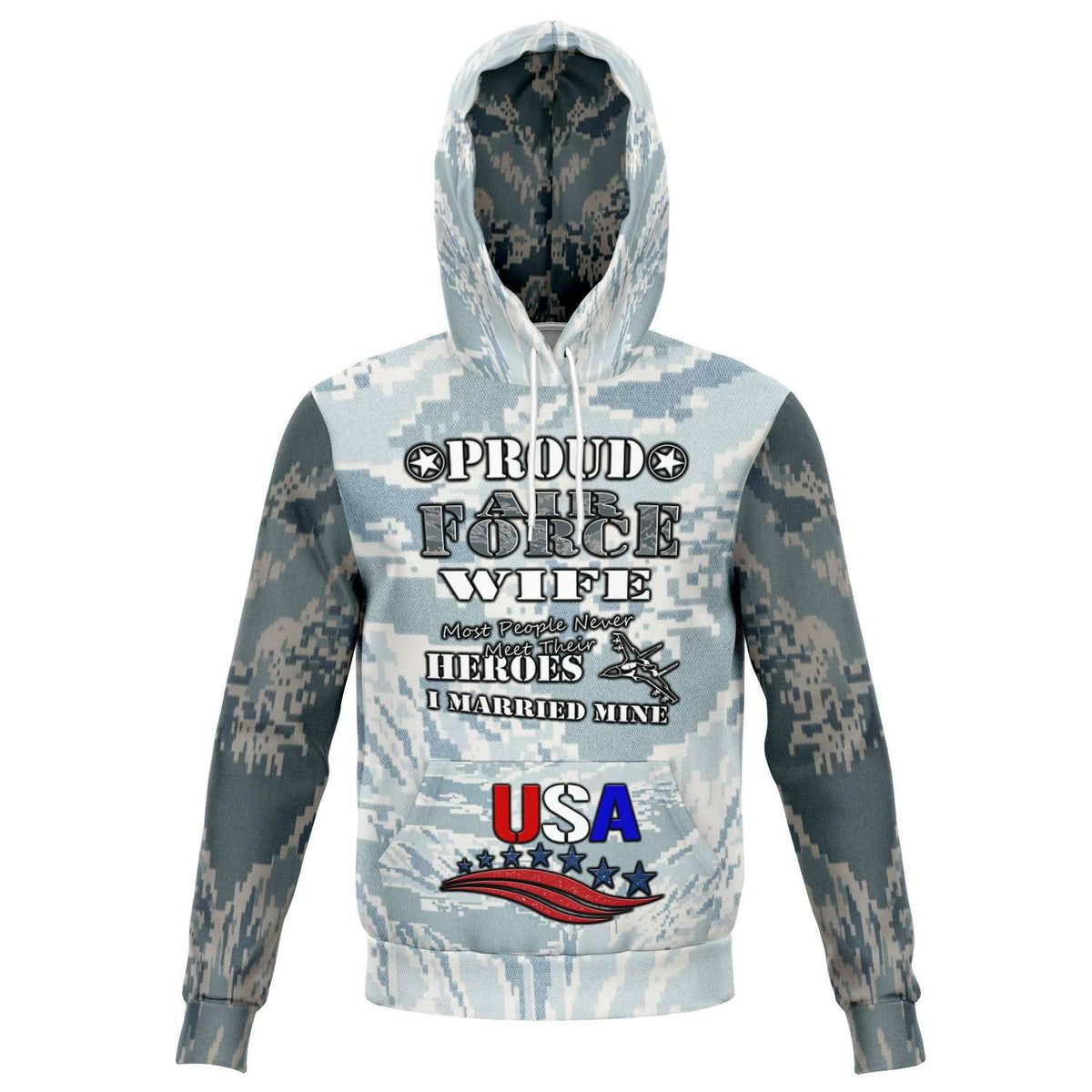 Designs by MyUtopia Shout Out:Proud Air Force Wife, I Married My Hero  U.S.A. Premium Fleece Lined Pullover Hoodie