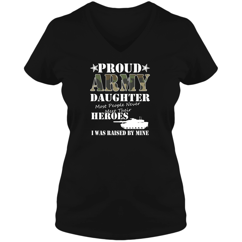 Designs by MyUtopia Shout Out:Proud Army Daughter I was Raised by My Hero Adult Ladies Fitted V-Neck Tee Shirt,S / Black,Adult Ladies V-Neck Tee