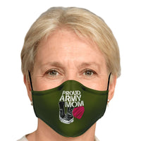 Load image into Gallery viewer, Designs by MyUtopia Shout Out:Proud Army Mom, Army Boots, Heart Fitted Face mask with adjustable ear loops
