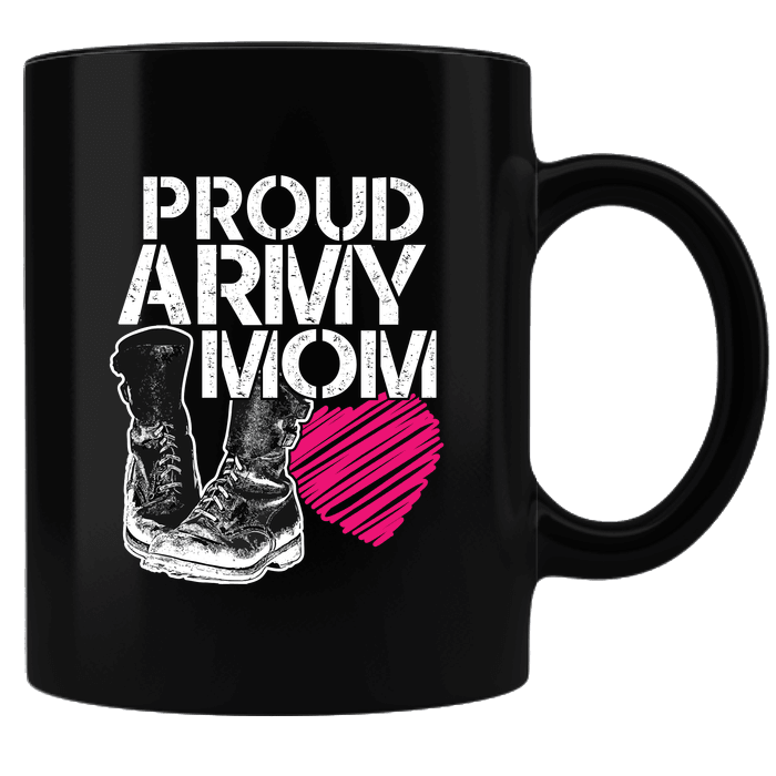 Designs by MyUtopia Shout Out:Proud Army Mom Black Coffee Mug,Black,Ceramic Coffee Mug